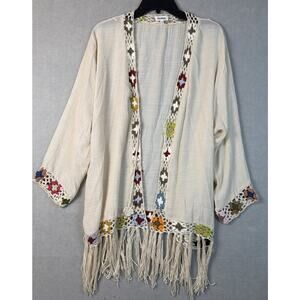 Anthropologie Kindred Crochet Cardigan Womens Size 3X Boho Fairy Floral Fringe